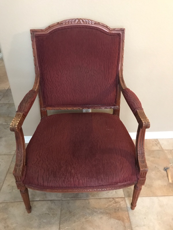 Photo 1 of ETHAN ALLEN WINGBACK BURGUNDY CHAIR WITH WOOD TRIM 28 x 24 x 40