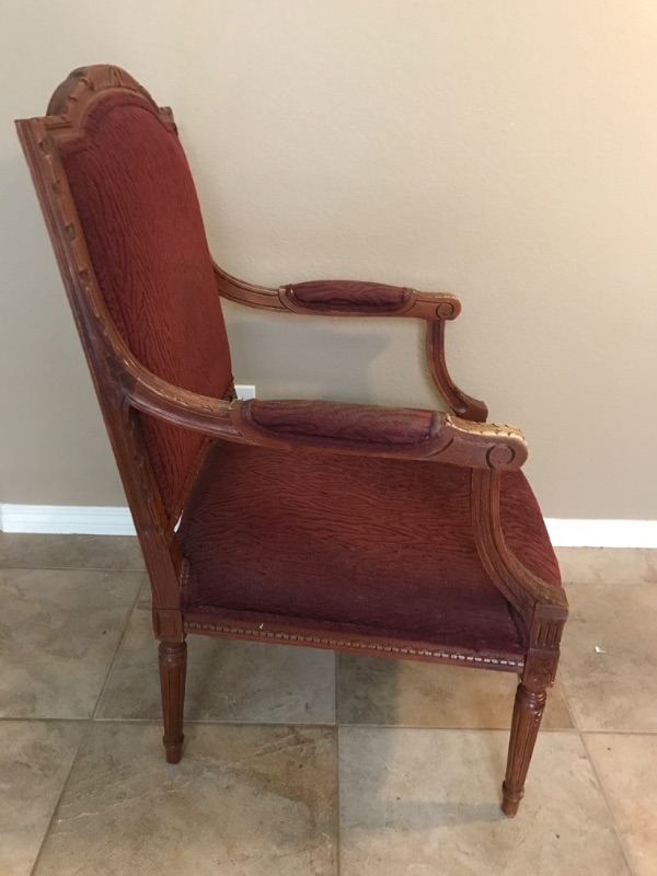 Photo 2 of ETHAN ALLEN WINGBACK BURGUNDY CHAIR WITH WOOD TRIM 28 x 24 x 40