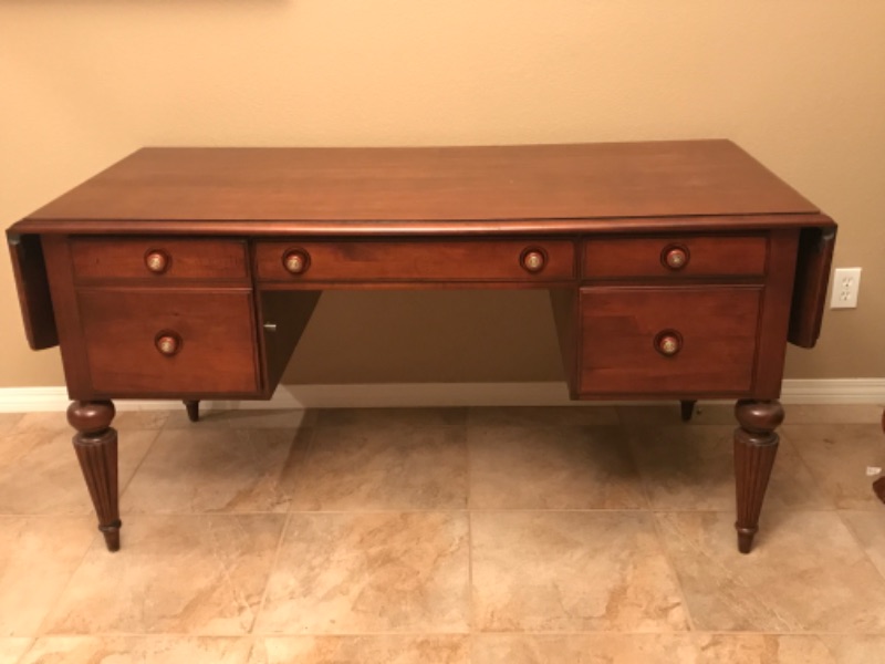 Photo 1 of ETHAN ALLEN DROP LEAF MARSHALS WRITING DESK 60”x 29”x 30” (CINNABAR)
 