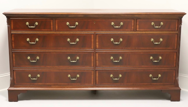 Photo 1 of ETHAN ALLEN 9 DRAWER 18th CENTURY FLAME MAHOGANY CHIPPENDALE DRESSER MARQUES 19”x 70”x 36” 