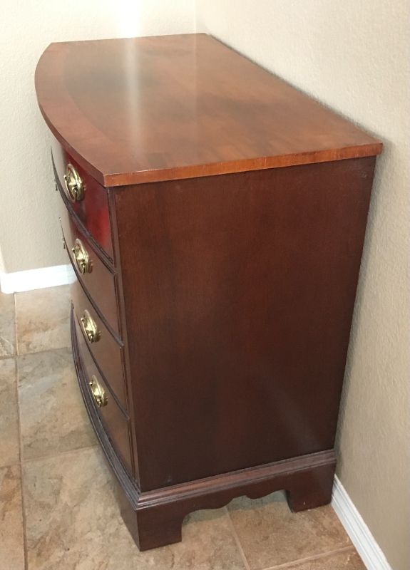 Photo 3 of ETHAN ALLEN GEORGIAN FLAME MAHOGANY BOW FRONT CHEST OF DRAWERS 18” x 38” x 32”