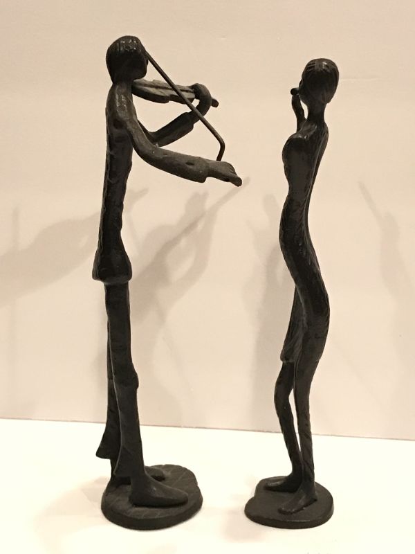 Photo 3 of GIACOMETTI STYLE BRONZE MUSICIAN SCULPTURES 11” TALL