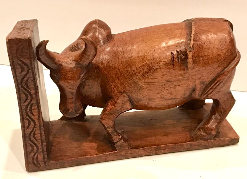 Photo 2 of HAND CARVED RAGING BULL BOOK ENDS 3” x 8.5” x 5”
