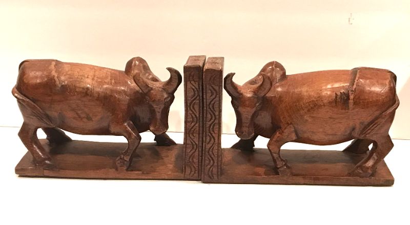 Photo 1 of HAND CARVED RAGING BULL BOOK ENDS 3” x 8.5” x 5”