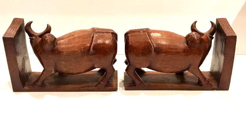 Photo 3 of HAND CARVED RAGING BULL BOOK ENDS 3” x 8.5” x 5”