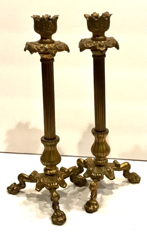 Photo 4 of ETHAN ALLEN BRASS CLAW FOOT CANDLESTICK HOLDER AND BRASS BOOK ENDS 