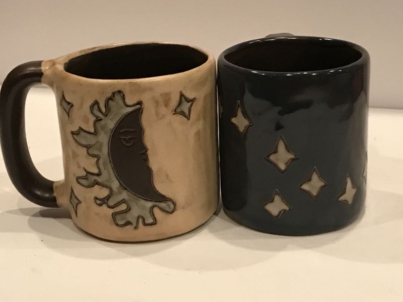 Photo 1 of DESIGN BY MARA MEXICO STONEWARE POTTERY COFFEE MUGS HALF MOON AND STARS 2 COUNT