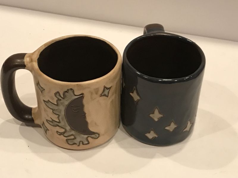 Photo 2 of DESIGN BY MARA MEXICO STONEWARE POTTERY COFFEE MUGS HALF MOON AND STARS 2 COUNT