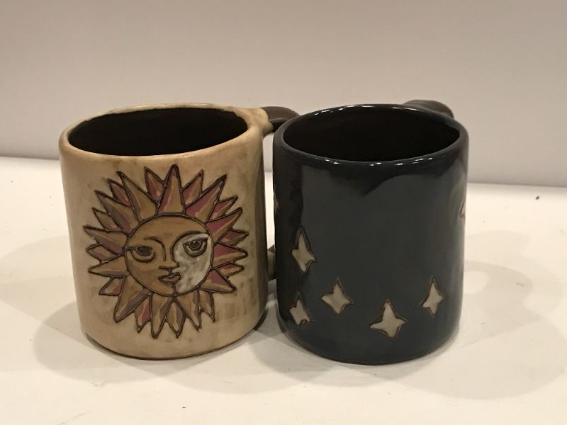 Photo 1 of DESIGN BY MARA MEXICO STONEWARE POTTERY COFFEE MUGS HALF MOON AND STARS 2 COUNT