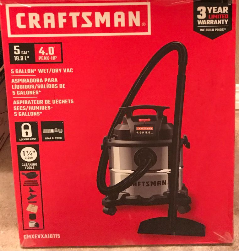 Photo 1 of CRAFTSMAN 5 GAL. WET DRY VAC 4.0 HP IN BOX & ORECK POWER BRUSH