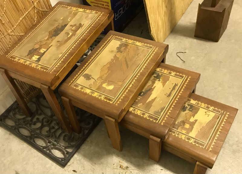 Photo 3 of VINTAGE TRUNDLE TABLES IN MARQUETRY FROM MADAGASCAR