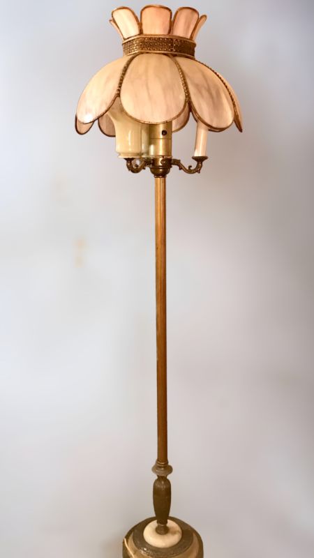 Photo 1 of ANTIQUE FLOORS LAMP WITH  SLAG GLASS LAMP SHADE