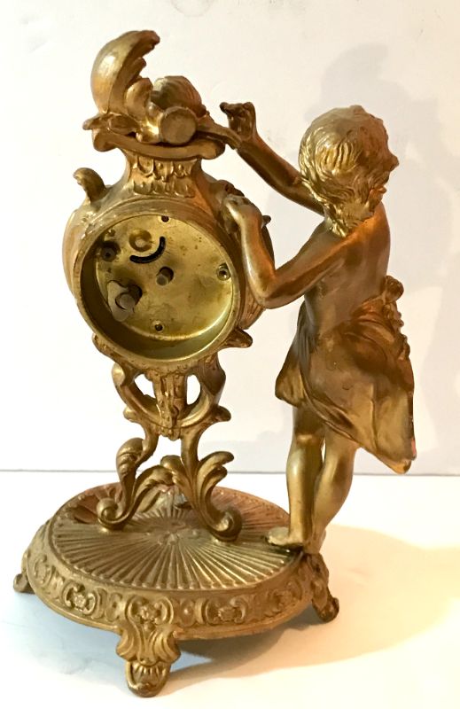 Photo 2 of ANTIQUE NEW HAVEN CLOCK CHERUB CIRCA 1910 ART NOUVEAU GOLD GILDED