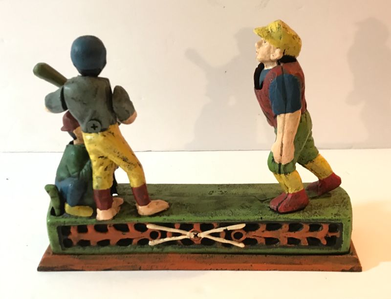 Photo 2 of VINTAGE CAST IRON BASEBALL HOMETOWN BATTERY MECHANICAL BANK