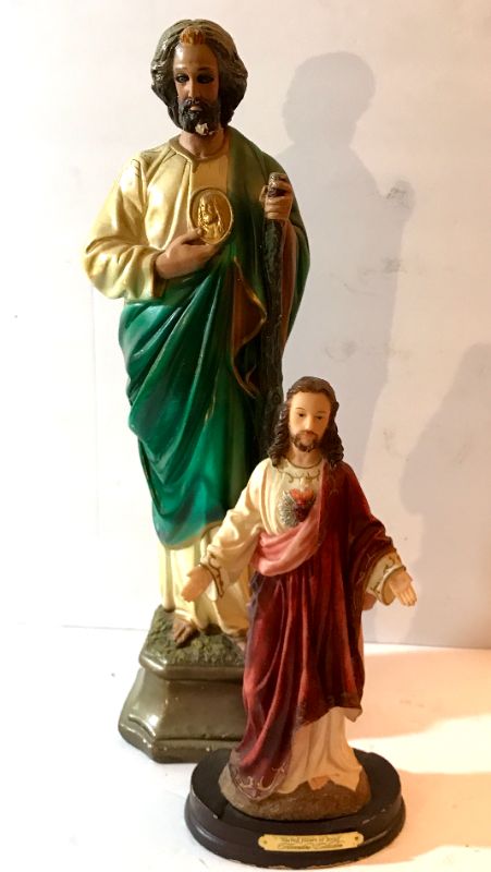 Photo 1 of SACRED HEART OF JESUS FIGURING 11” & STATUE OF JESUS WITH STAFF 18”