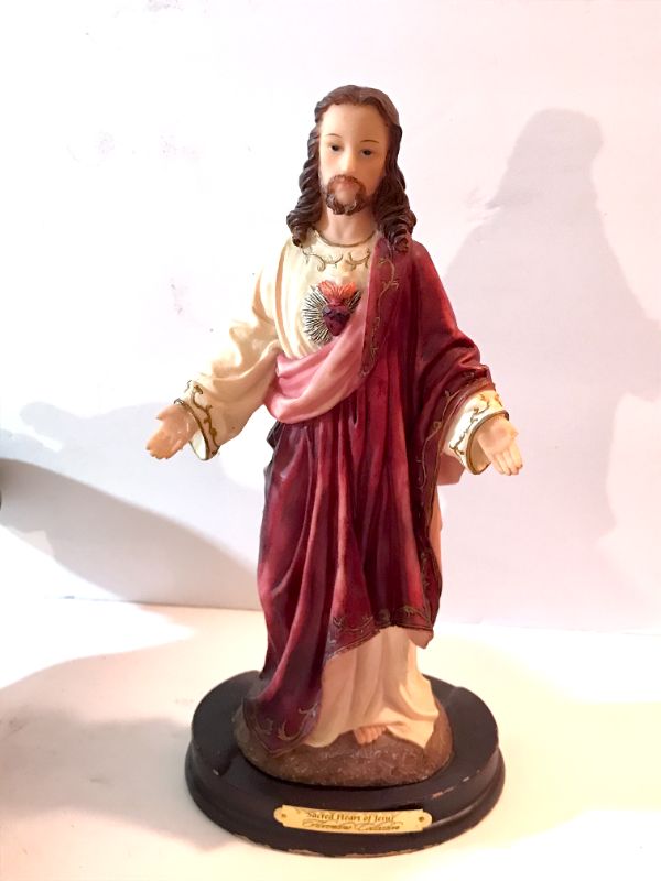 Photo 3 of SACRED HEART OF JESUS FIGURING 11” & STATUE OF JESUS WITH STAFF 18”