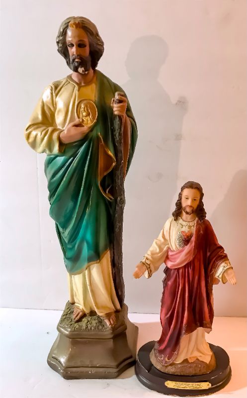 Photo 2 of SACRED HEART OF JESUS FIGURING 11” & STATUE OF JESUS WITH STAFF 18”