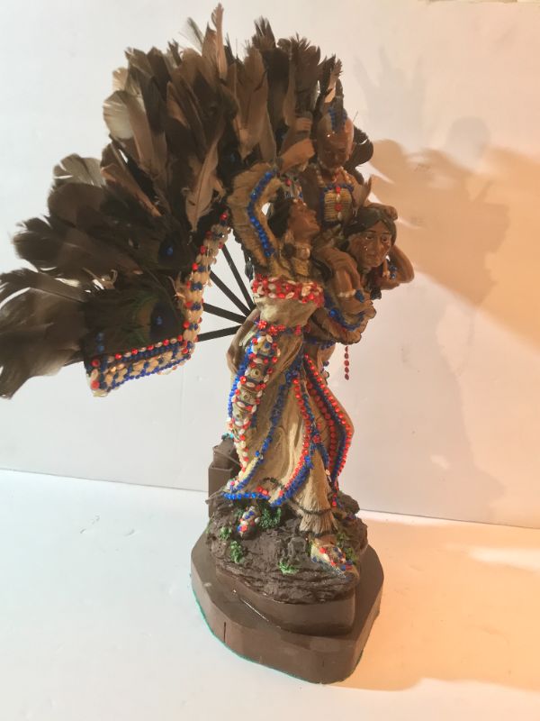 Photo 3 of NATIVE AMERICAN INDIAN FAMILY STATUE WITH FEATHERS