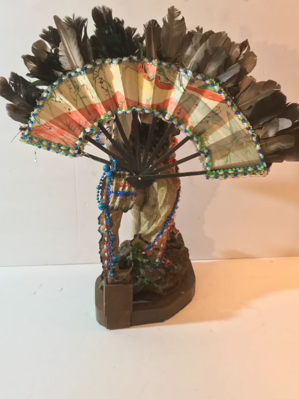 Photo 2 of NATIVE AMERICAN INDIAN FAMILY STATUE WITH FEATHERS