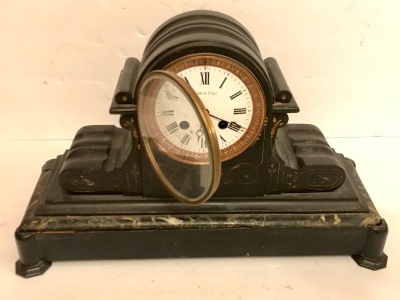 Photo 2 of ALLEN & DAWS VINTAGE WOODEN MANTLE CLOCK ON MARBLE BASE