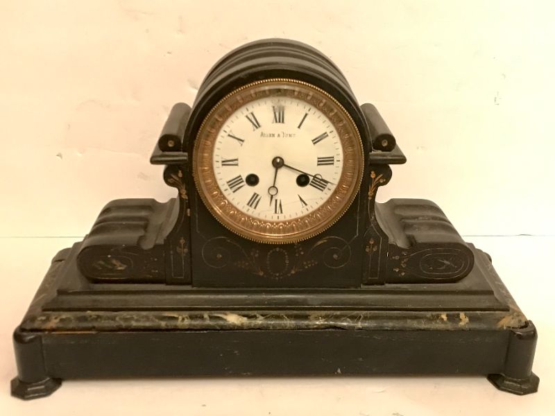 Photo 1 of ALLEN & DAWS VINTAGE WOODEN MANTLE CLOCK ON MARBLE BASE