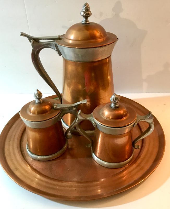 Photo 1 of COPPER ACCENTED CERAMIC TEA SET