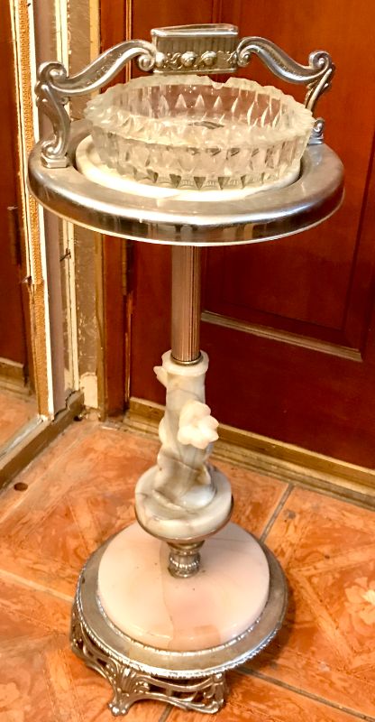 Photo 3 of ART DECO CHROME PLATED WITH MARBLE STANDING ASHTRAY