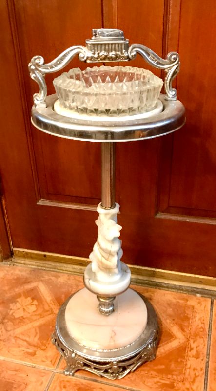 Photo 2 of ART DECO CHROME PLATED WITH MARBLE STANDING ASHTRAY