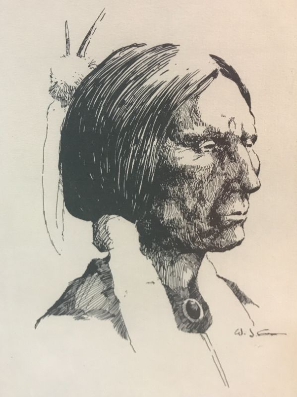 Photo 2 of FRAMED NATIVE AMERICAN PEN DRAWING BY WILLIAM J. CARR PEN AND INK 8”x 10”