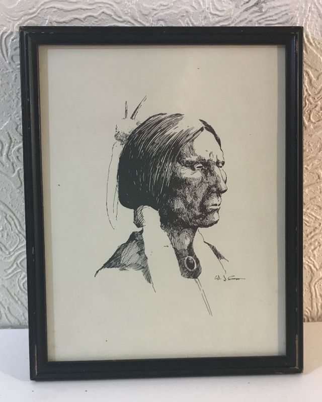 Photo 1 of FRAMED NATIVE AMERICAN PEN DRAWING BY WILLIAM J. CARR PEN AND INK 8”x 10”