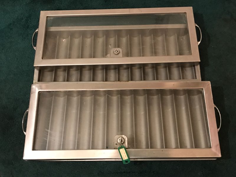 Photo 1 of TWO POKER CHIP CASES WITH LOCKING LID. ONLY ONE KEY FOR ONE BOX