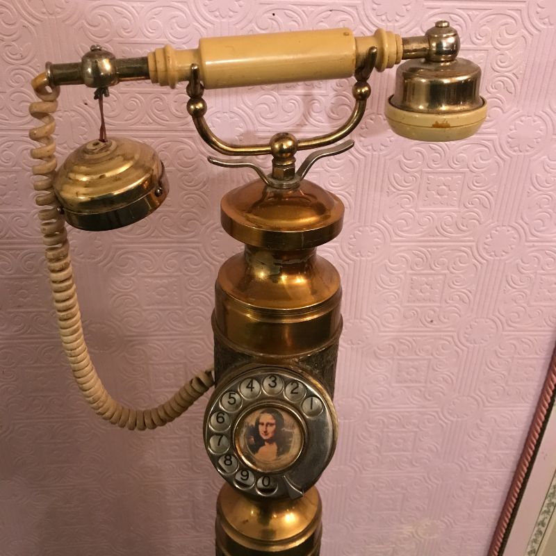 Photo 4 of RARE VINTAGE FRENCH STYLE TELEPHONE WITH TALL BRASS COLUMN STAND