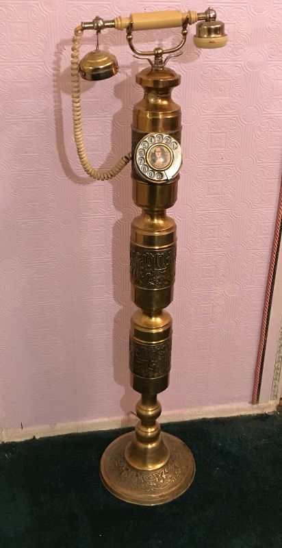 Photo 6 of RARE VINTAGE FRENCH STYLE TELEPHONE WITH TALL BRASS COLUMN STAND