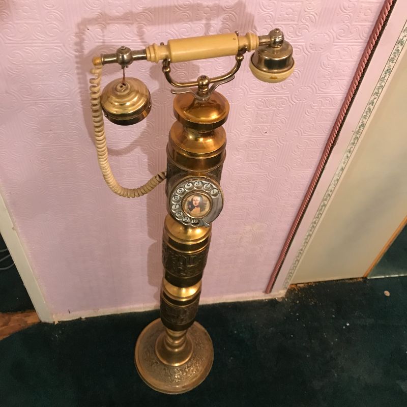 Photo 3 of RARE VINTAGE FRENCH STYLE TELEPHONE WITH TALL BRASS COLUMN STAND