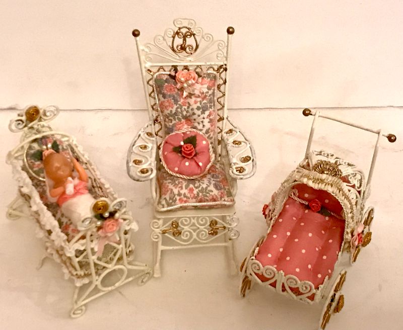 Photo 2 of VINTAGE DOLLHOUSE METAL FURNITURE WITH FLOWER PATTERNS