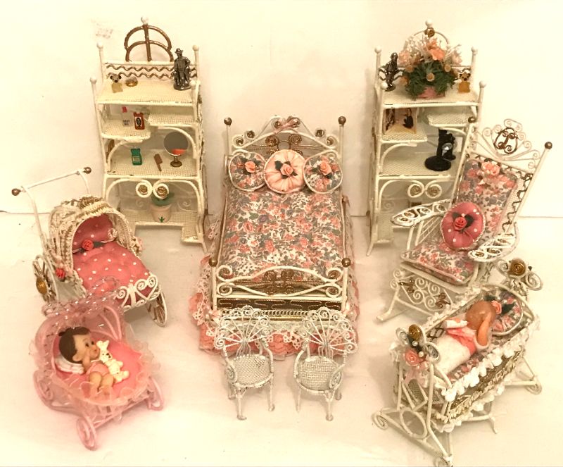 Photo 1 of VINTAGE DOLLHOUSE METAL FURNITURE WITH FLOWER PATTERNS