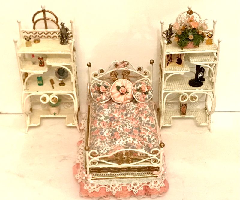 Photo 4 of VINTAGE DOLLHOUSE METAL FURNITURE WITH FLOWER PATTERNS