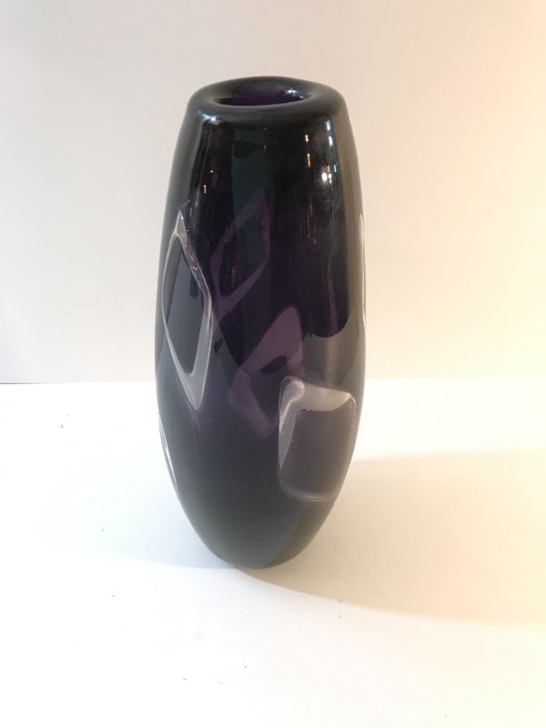 Photo 1 of VINTAGE BOHEMIAN PURPLE ART GLASS VASE 13 INCHES