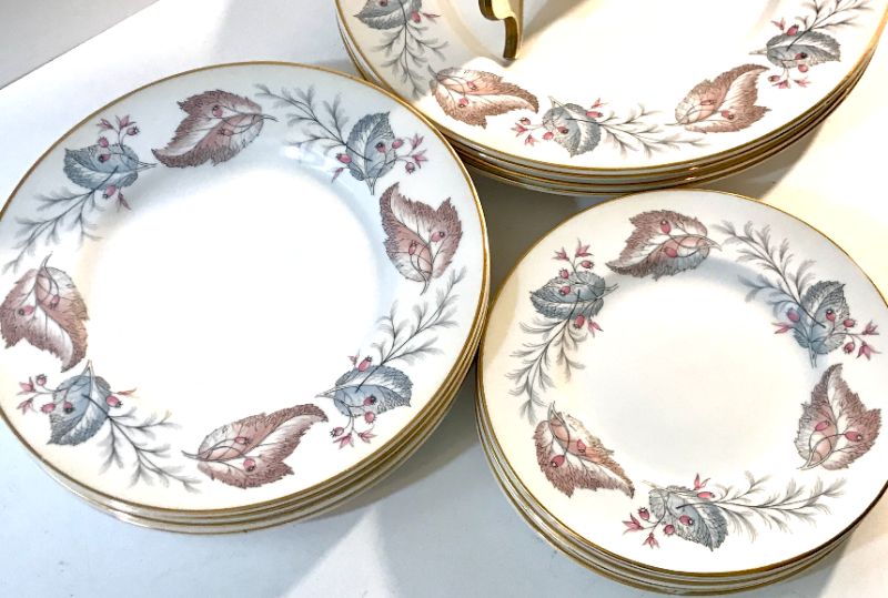 Photo 2 of TUSCAN FINE ENGLISH BONE CHINA “SHERWOOD”  5 DINNER PLATES 10.5”/ 6 DESSERT PLATES 8.5” / 5 BREAD PLATES 6.5”