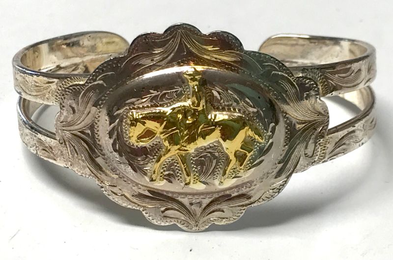 Photo 1 of GERMAN SILVER CUFF BRACELET WESTERN MOTIF