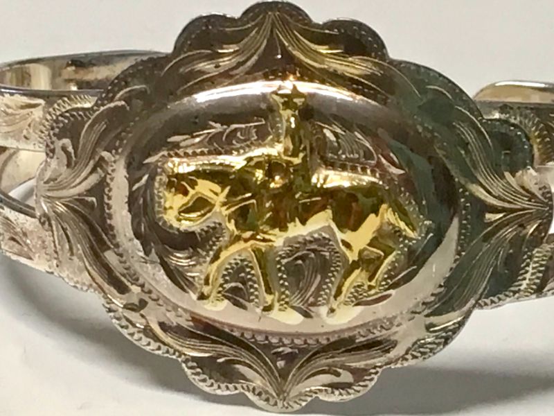 Photo 3 of GERMAN SILVER CUFF BRACELET WESTERN MOTIF