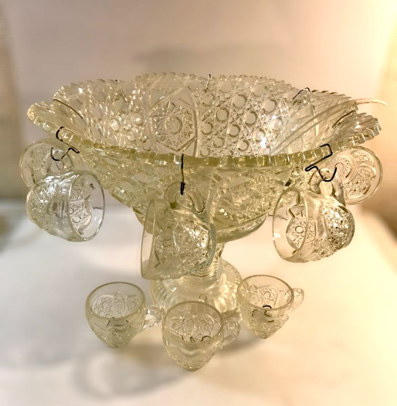 Photo 1 of VINTAGE CUT GLASS PUNCH BOWL WITH PEDESTAL