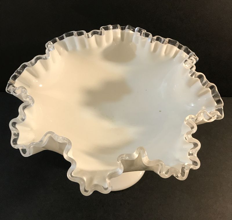 Photo 4 of FENTON SILVERCREST RUFFLED EDGE PEDESTAL BOWL 1950