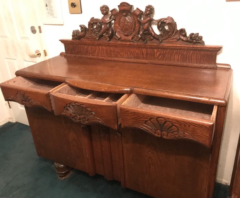 Photo 3 of VINTAGE JARMAN & PLATT SIDEBOARD CHINA CABINET 53”x 18.5”x 50”