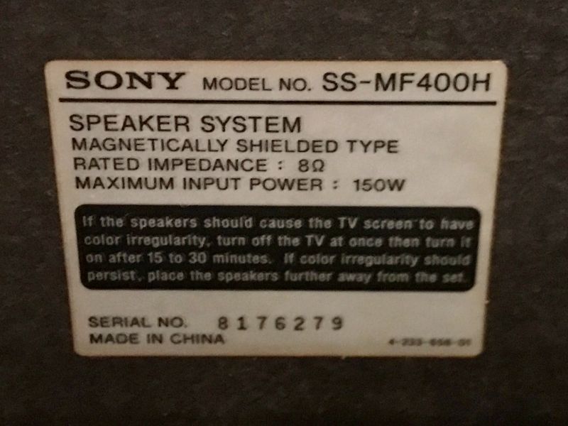 Photo 4 of 2 SONY SPEAKERS 8.75” x 9” x 33.75” MODEL NO SS-MF400H