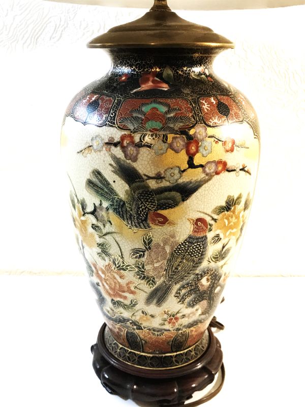 Photo 1 of ASIAN HANDPAINTED LAMP WITH BIRDS H- 32' 
ONE MORE IN AUCTION 