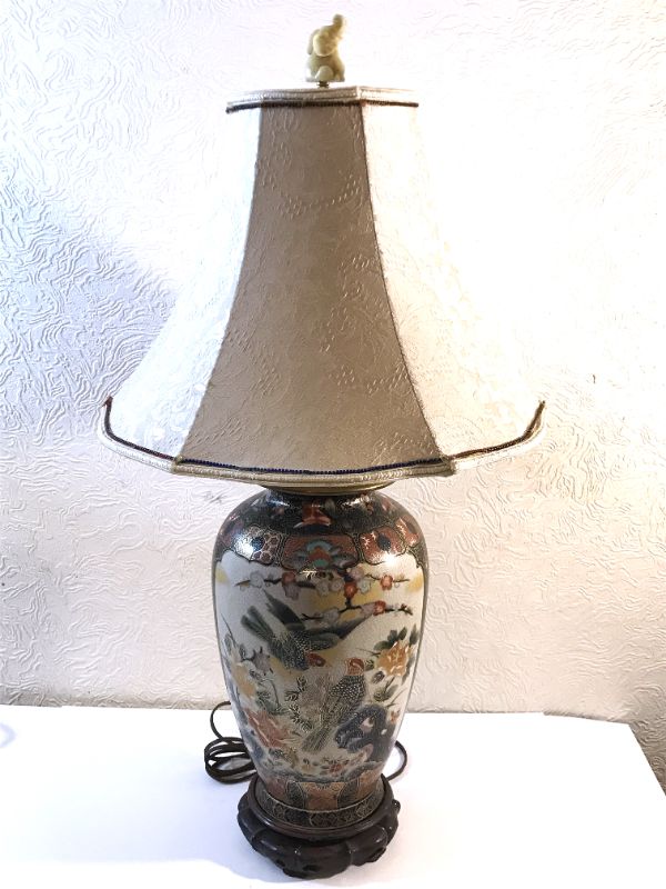 Photo 1 of ASIAN HANDPAINTED LAMP WITH BIRDS H- 32' 
ONE MORE IN AUCTION 