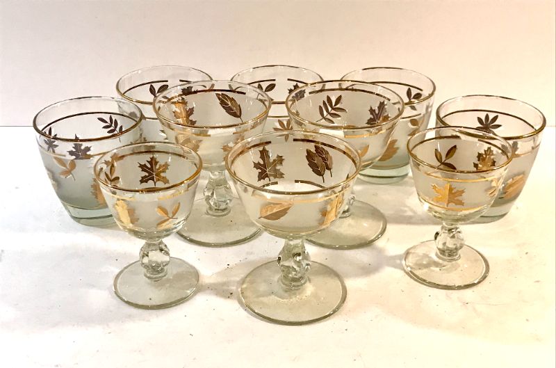 Photo 1 of 10 LIBBEY VINTAGE GOLDEN FOLIAGE COCKTAIL / BARWARE GOLD LEAVES 


