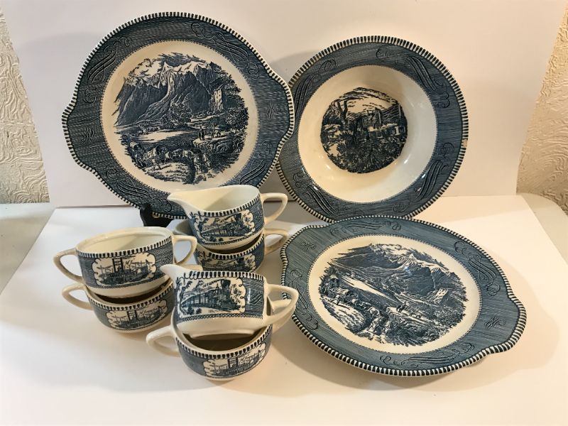 Photo 1 of CURRIER & IVES THE ROCKY MOUNTAIN UNDERGLAZED PRINT BY ROYAL SERVING DISHES