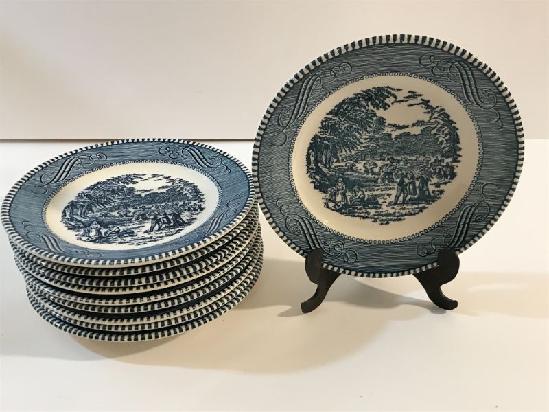 Photo 1 of CURRIER & IVES THE ROCKY MOUNTAIN UNDERGLAZED PRINT BY ROYAL 10 BREAD PLATES UN STAMPED NO CHIPS